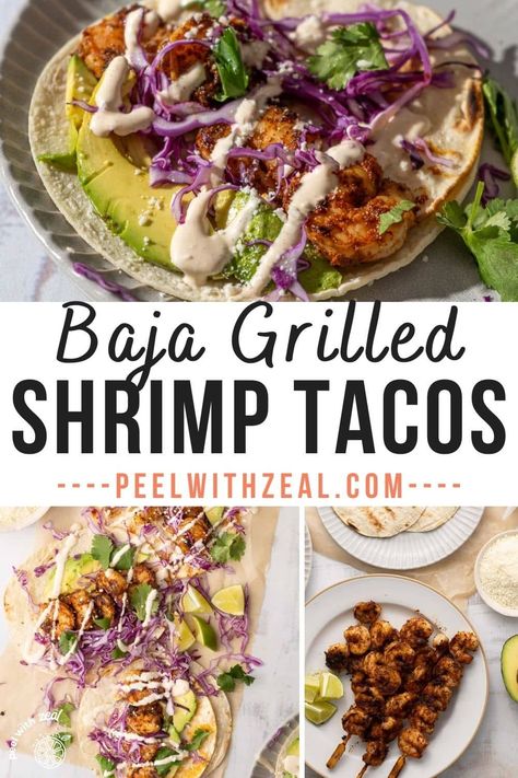 Enhance your next summer dinner gathering with these shrimp tacos topped with Baja sauce. Filled with grilled shrimp, fresh vegetables, and a flavorful, creamy dipping sauce, this dish is bound to delight everyone. Taco Night Ideas, Grilled Shrimp Tacos Recipe, Baja Shrimp Tacos, Healthy Shrimp Tacos, Taco Sauce Recipes, Shrimp Tacos Recipe, Baja Sauce, Creamy Dipping Sauce, Grilled Shrimp Tacos