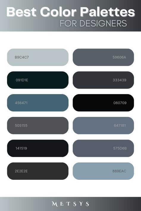 Blue Grey Black Color Scheme, Colors That Go With Black And Gray, Black And Grey Color Palette, Color Palette Bedroom, Industrial Color Palette, Grey Color Pallets, Gray Pallet, Colours That Go With Grey, Blue Color Pallet