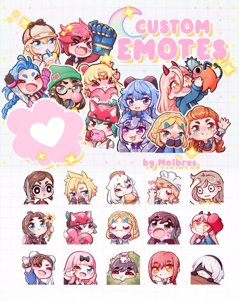 I can draw cute and sweet like a candy emotes or badges for any platform (Twitch, YouTube, Discord)💗! Your chat will love them, your whole family will love them even your pets will ask for one! ;D Kawaii Emotes, Custom Emojis, Chibi Emotes, Best Artwork, Emote Twitch, Emotes Twitch, Art Biz, Draw Cute, Discord Emotes