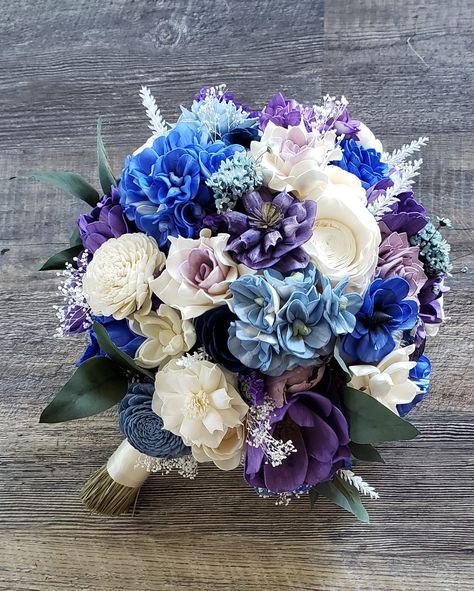 Blue Purple White Wedding Bouquet, Purple Blue And White Bouquet, Wedding Flowers Blue And Purple, Purple Blue Bouquet, Purple And Blue Flower Bouquet, Royal Blue And Lavender Wedding, Purple And Blue Bouquet, Royal Blue And Purple Wedding, Purple And Blue Wedding Flowers