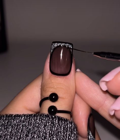 Black Nails With Glitter, Wow Nails, Manicure Nail Designs, Casual Nails, Pretty Nail Art Designs, Black Nail Designs, Pretty Nail Art, Classy Nails, Perfect Nails