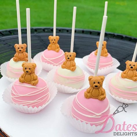 Cake Pop Bear Theme, Pink Teddy Bear Cake Pops, We Can Bearly Wait Cake Pink, Teddy Bear Baby Shower Theme Desserts, Bear Gender Reveal Treats, Baby Shower Girl Bear Theme, Bearly Wait Baby Shower Ideas Girl, We Can Bearly Wait Baby Shower Theme Girl, Pink Teddy Bear Baby Shower Ideas