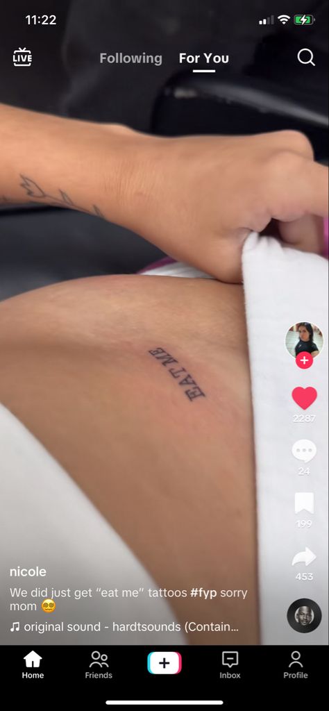 Eat Me Tattoo Ideas, Me Tattoo Ideas, Girl Thigh Tattoos, Me Tattoo, Pretty Hand Tattoos, Summer Tattoo, Healing Tattoo, Red Ink Tattoos, Pretty Tattoos For Women