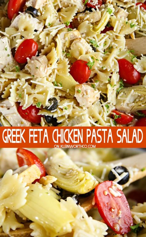 Feta Chicken Pasta, Homemade Chicken Pasta, Artichoke Pasta Salad, Salad Feta, Chicken Greek, Greek Chicken Pasta, Chicken Pasta Salad Recipes, Greek Pasta Salad Recipe, Feta Pasta Salad