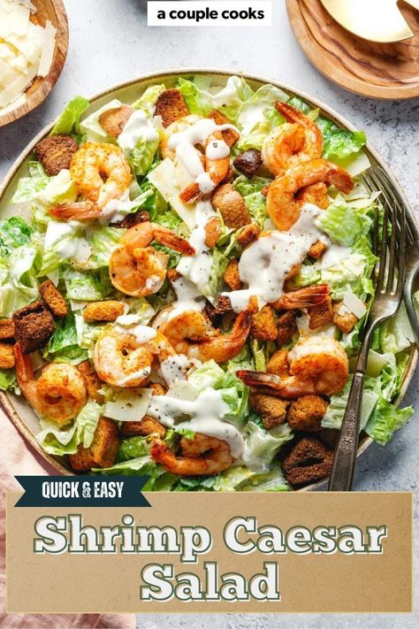 This Shrimp Caesar Salad is a quick and easy dinner option! Juicy shrimp and crisp romaine come together with a creamy Caesar dressing for a satisfying meal. Pop over to our site for the dinner recipe! Shrimp Caesar Salad, Winter Salad Recipes, Vegan Recipes Plant Based, Couple Cooking, Vegan Salad Recipes, Best Vegetarian Recipes, Vegetarian Appetizers, Pasta Dinners, Summer Salad Recipes