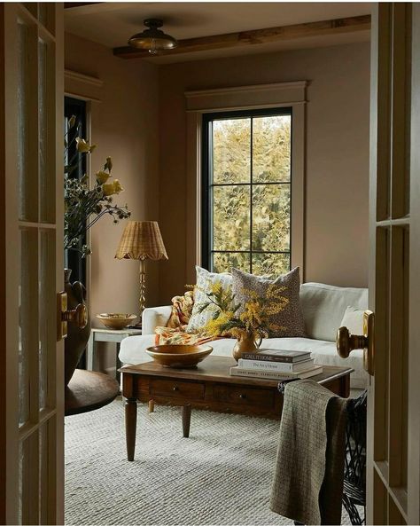 Color Drenched Living Room, Cozy Autumn Living Room, Dead Salmon, Farrow And Ball Living Room, Room Nook, Living Room Nook, Autumn Living Room, Beige Living Rooms, Cottage Living Rooms