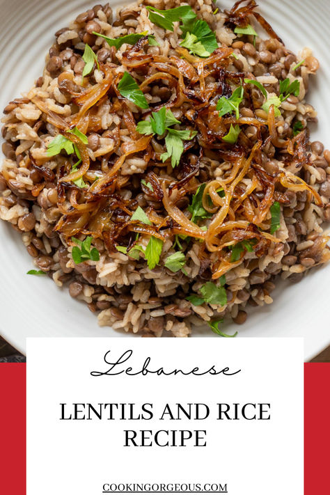 Middle Eastern dish made with green lentils, rice, and caramelised onions. Rice Lentil Salad, Mujadara Recipe Easy, Mejadra Recipe, Lentil And Rice Recipes, Authentic Mujadara Recipe, Mujaddara Recipe, Lebanese Lentils And Rice Recipe, Lebanese Lentils And Rice, Lebanese Lentils