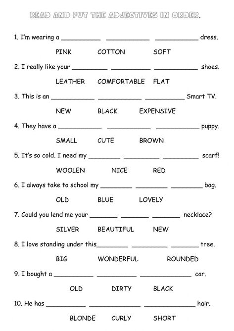 Adjectives Worksheet 4th Grade, Kinds Of Adjectives, Order Of Adjectives Worksheet, Adjective Order, Jolly Grammar, Adjective Activities, Nouns Exercises, Adjectives Worksheet, Order Of Adjectives