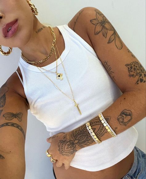 Tattoo Ideas For 20 Year Olds, Diva Tattoos For Women, Anatomy Inspired Tattoos, Tattoo Scattered Sleeve, Timeline Sleeve Tattoo, Shoulder And Arm Tattoos For Women, Shoulder To Arm Tattoos For Women, Bohemian Style Tattoo, Under Elbow Tattoos For Women