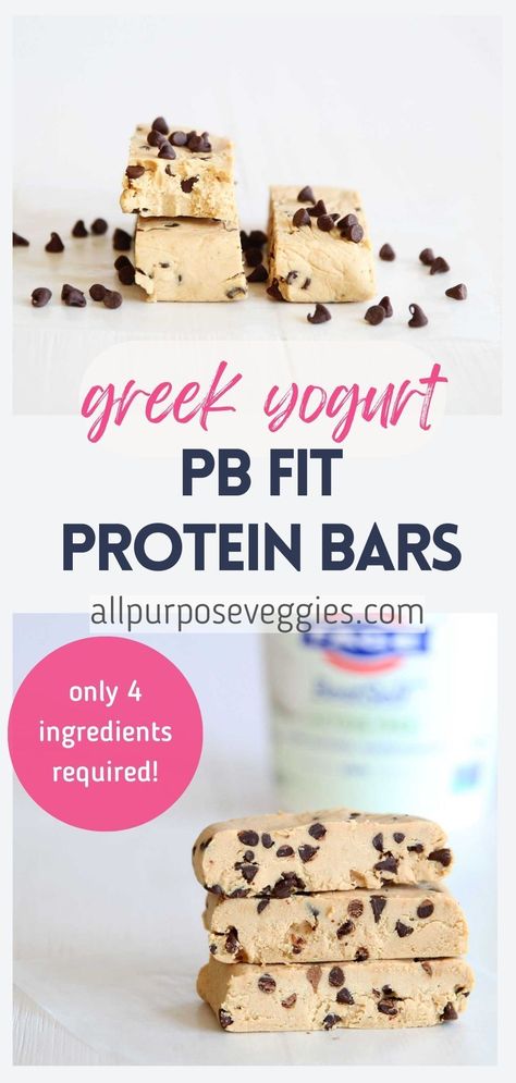 Say hello to Greek Yogurt PB Fit Protein Bars! Made with a combination of protein powder, powdered peanut butter, greek yogurt, and chocolate chips, these bars are not only delicious but also packed with the nutrition your body needs. Whether you're hitting the gym, heading to work, or just need a quick snack on-the-go, these bars are the perfect solution. #healthysnack #proteinbars #energybars #greekyogurtrecipes #lowcarbsnacks #pbfit #pb2 #peanutbutterbars Low Cal Granola Bars 100 Calories, Yogurt Protein Bars, Pb Fit Recipes, Protein Popsicles, Protein Bars Recipe, Peanut Butter Powder Recipes, Ella Vegan, Pb2 Recipes, Yogurt Protein