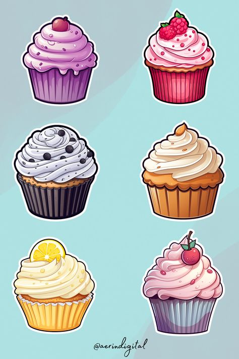 Stickers Cake Design, Cupcake Cartoon Cute, Cupcake Digital Art, Drawings Of Cupcakes, Cupcake Cute Drawing, Cupcake Drawing Aesthetic, Cupcake Illustration Cute, Cupcake Colouring, Cupcakes Art Drawing