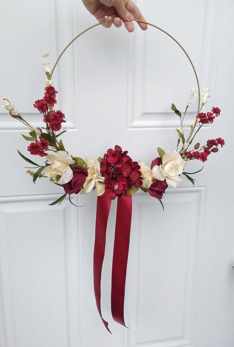 Bridal Bouquet Burgundy, Wine Bouquet, Hoop Bouquet, Ivory Rose Bouquet, Bouquet Burgundy, Faux Flower Bouquets, Burgundy Roses, Flower Wedding Ring, Red Wedding Theme