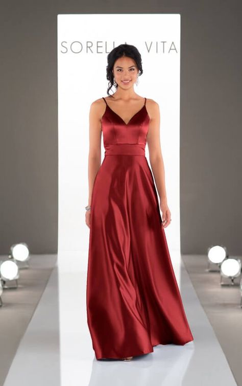 Modern Satin Bridesmaid Dress - Sorella Vita Bridesmaid Dresses Sangria Wedding Colors, Sangria Wedding, Merlot Dress, Sorella Vita Bridesmaid Dresses, Berry Wedding, Stunning Bridesmaid Dresses, Structured Top, Pinterest Wedding, Burgundy Bridesmaid