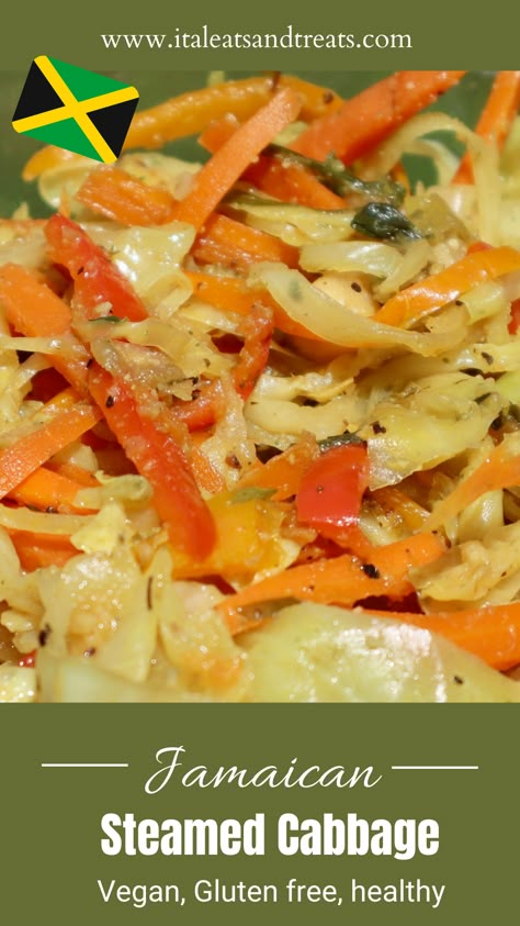 Jamaican Steamed Cabbage - Ital Eats and Treats Vegan Green Cabbage Recipes, Cabbage Jamaican Style, Vegan Caribbean Food Recipes, Jamaican Cabbage And Carrots, Caribbean Cabbage Recipes, Vegan Jamaican Food Recipes, Healthy Jamaican Recipes, Caribbean Meal Prep, Easy Jamaican Recipes