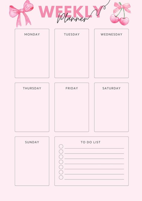 Weekly Layout Planner, Free Goodnotes Planner Template Pink, Whiteboard Vision Board, To Do Weekly List, Daily Planner Template Free Printables, Pink Weekly Planner Template, Pink Planner Template, Hello Kitty Daily Planner, Planner Sheets Printables Free