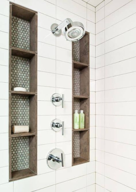 15 Tile Showers To Fashion Your Revamp After Make Shelves, Dream Master, Shower Storage, Tiled Shower, Bad Inspiration, Bathroom Remodel Designs, Bathroom Remodel Shower, Shower Shelves, Shower Remodel