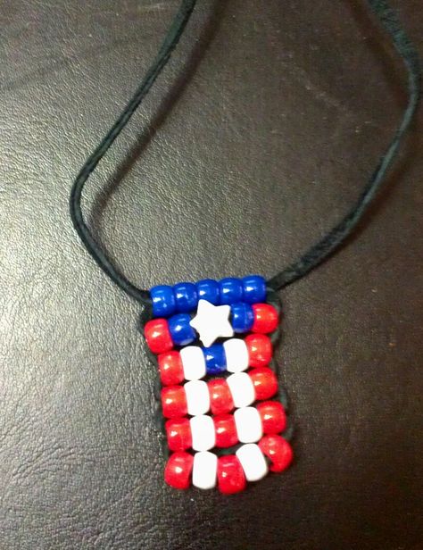 Pony bead Puerto Rican flag on leather cord Scene Bracelets, Beads Projects, Pony Bead Projects, Pony Bead Crafts, Puerto Rican Flag, Patriotic Jewelry, Puerto Rico Flag, Bead Weaving Tutorials, Cross Crafts