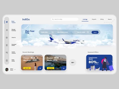 Indigo Ticket Booking Application Airline Website Design, Flight Booking Website Design, Tourism Website Design, Airplane Concept, Travel Application, Flight App, Creative Landing Page Design, Travel Agency Website, Ui Ux Design Trends