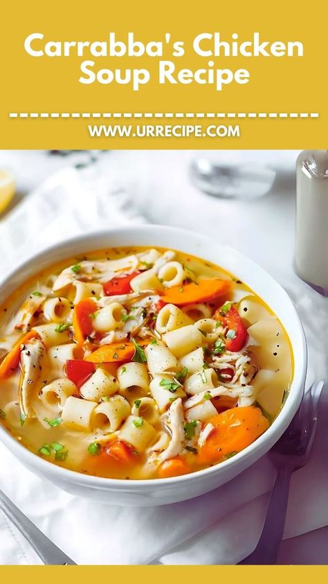 Experience the taste of Italy with this authentic Carrabba's Chicken Soup Recipe, made from scratch! Rich with flavors from tender chicken, fresh veggies, and aromatic herbs, this hearty soup is perfect for any occasion. Whether you're craving comfort food on a cold day or need a dish to impress your guests, this recipe will bring the taste of Carrabba's to your kitchen. Easy to make and delicious, it's a must-try for soup lovers! Carrabbas Chicken Soup Recipe, Spicy Chicken Soup, Chicken Fresh, Chicken Soup Recipe, Italian Comfort Food, Leftover Rotisserie Chicken, Italian Spices, Hearty Soup, Chicken Soup Recipes