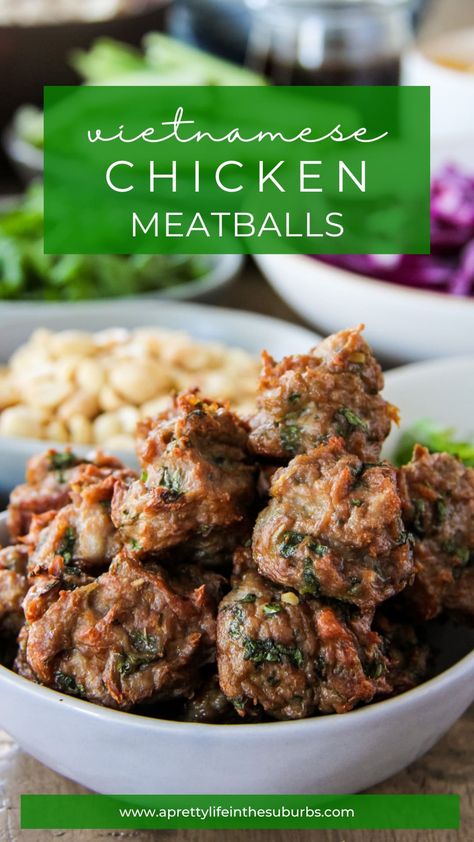 These Vietnamese Chicken Meatballs are so flavourful! Make them to add to salad rolls, lettuce wraps or summer roll salad dinner bowls. Or serve over rice. Summer Roll Salad, Summer Rolls Recipe, Summer Roll, Vietnamese Chicken, Serve Over Rice, Salad Dinner, Salad Rolls, Rice Vermicelli, Pretty Life