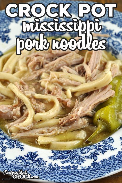 Crock Pot Mississippi Pork Noodles via @recipescrock Pork Noodles Recipe, Crockpot Sides, Roast Mississippi, Pork Roast Crock Pot Recipes, Roast Crockpot, Pork Noodle Soup, Vegetable Slow Cooker, Crockpot Pork Roast, Pot Roast Crock Pot Recipes