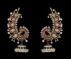 D Full Ear Earrings Indian Gold, Tanjore Jewellery, Full Ear Earrings, Peacock Earrings, Traditional Jewellery, Earrings Indian, Wedding Jewellery Collection, Traditional Earrings, Ear Earrings