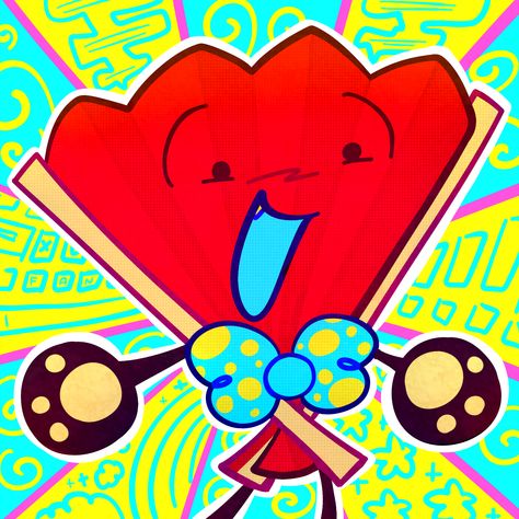 fanart of Fan from Inanimate Insanity on a bright backround. He's wearing a bowtie with a happy expression. Inanimate Insanity, A Fan, Fan