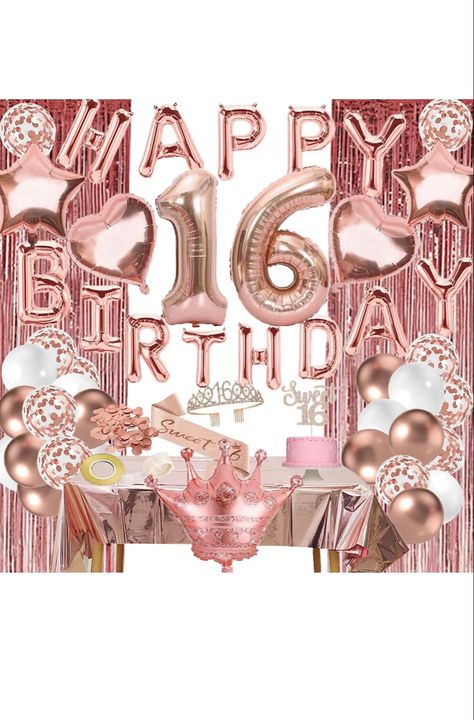 Sweet 16 Birthday Decorations- Rose gold 16th Birthday Decorations for Girls, Happy Birthday Banner, Curtains, Cake Topper, Bday Sash and Crown, Balloons, Sweet 16 Gifts for Her Sixteen Years Birthday Bday Sash, 16 Party Decorations, Party Decorations Rose Gold, Gold Theme Birthday, Classy Decorations, Sweet 16 Party Decorations, Rose Gold Party Decor, 16th Birthday Decorations, Rose Gold Theme