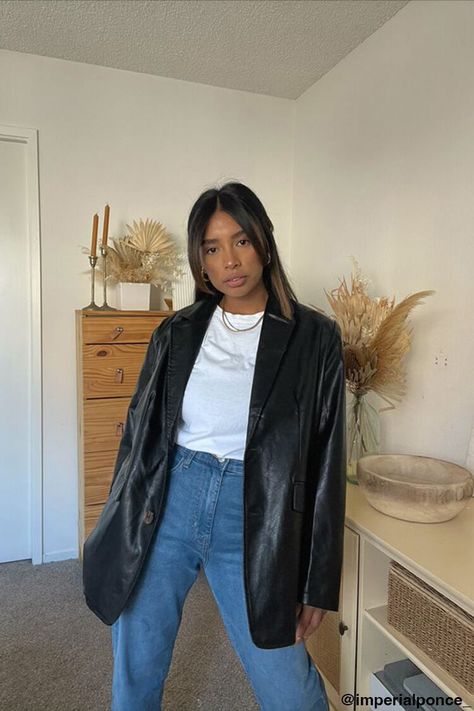 Faux Leather Blazer Blazer With Heels, Faux Leather Blazer, Cami Bodysuit, Closet Essentials, How To Hem Pants, Leather Blazer, Tee Shop, Fitness Models, Going Out