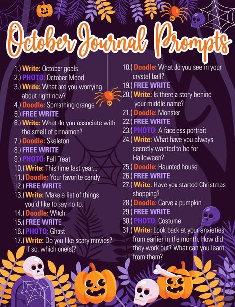 October Daily Scrapbook Prompts, October Journal Prompts 2023, October Prompts 2023, October Daily Prompts, Halloween Journal Prompts, Halloween Journal Ideas, October Journal Prompts, September Journal Prompts, Fall Journal Prompts