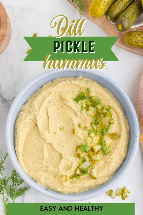 Dill Pickle Hummus Recipe, Dill Pickle Hummus, Pickle Hummus, Pickle Dishes, Classic Hummus Recipe, Homemade Aioli, Mediterranean Cooking, Vegan Dips, Delicious Dips