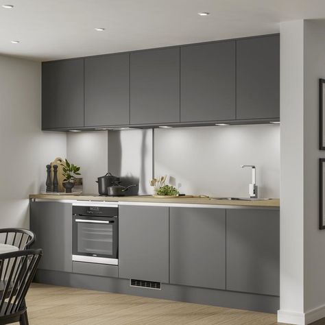 Graphite Grey Kitchen, Graphite Kitchen, Matte Kitchen, Grey Kitchen Ideas, Aluminum Kitchen Cabinets, Charcoal Kitchen, Matt Kitchen, Kitchen Slab, Aluminum Kitchen