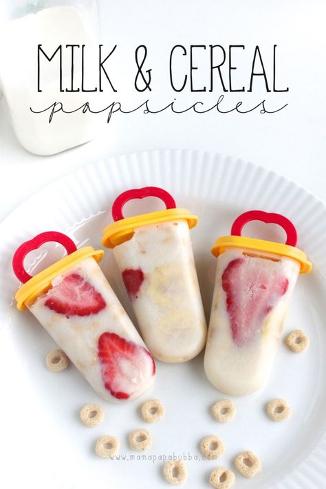 Milk and Cereal Popsicles Cereal Popsicles, Milk And Cereal, Breakfast Popsicles, Lemonade Popsicles, Preschool Cooking, Cereal Breakfast, Popsicles Recipe, Cooking Theme, Watermelon Popsicles