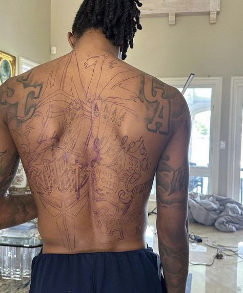 Kai Cenat Tattoo, Ja Morant Tattoo, Back Tats, Kai Cenat, Tattoo Back, Black Men Fashion Swag, Dope Art, Black Men Fashion, Back Tattoo