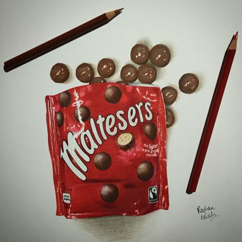 Packet of Maltesers chocolate drawing and illustration done using Prismacolors and ProMarkers. #maltesers #chocolate #art #fineart #drawing #sketching #sketch #artist #illustration Things To Draw With Prismacolor Pencils, Maltesers Chocolate, Chocolate Drawing, Sweets Art, Candy Drawing, Food Art Painting, Color Pencil Illustration, Sweet Drawings, Prismacolor Art