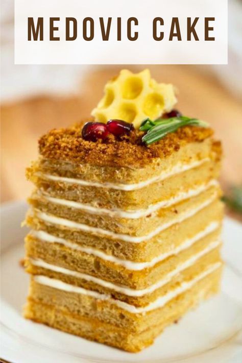 Indulge in the luxurious layers of our Decadent Medovic Cake, a true masterpiece infused with burnt honey and spice.
This traditional dessert combines soft cake layers with a creamy sour cream and whipped cream filling, all coated with a homemade cake 

#MedovicCake #HoneyCake #LayeredDessert #GourmetBaking #CakeLovers
#MedovicCake #HoneyInfused #ElegantDesserts #BakingMagic #LayerCake #GourmetTreats #CakeArt #SweetIndulgence #CulinaryDelights #BakeFromScratch Whipped Cream Filling, Burnt Honey, Russian Honey Cake, Honey Cake Recipe, Soft Cake, Dairy Free Cake, Baking With Honey, Cake Layers, Creamed Honey