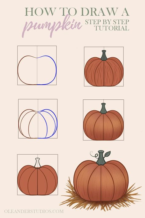 pumpkin illustration Halloween Art Tutorials, Drawing A Pumpkin Step By Step, Shading Pumpkins, Pumpkin Illustration Drawing, Pumpkin Patch Drawing Easy, Pumpkin Aesthetic Drawing, Pumpkin Drawings Easy, Fall Sketches Easy, How To Draw Autumn