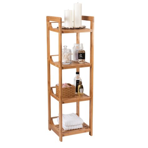 Bathroom Towel Display Ideas, Bamboo Shelving, Bathroom Storage Stand, Creating Storage, Toilet Step, Bathroom Shelving Unit, Store Towels, Stacking Shelves, 4 Tier Shelf