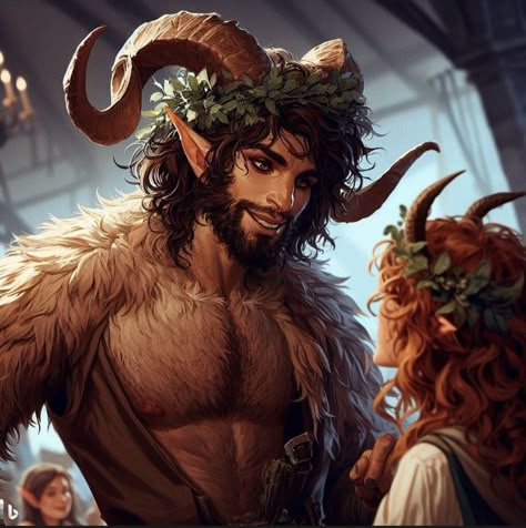 Faun Male Art, D&d Satyr, Faun Oc Male, Satyr Art Male, Faun Character Design, Satyr Druid, Celtic Monsters, Male Satyr, Faun Oc