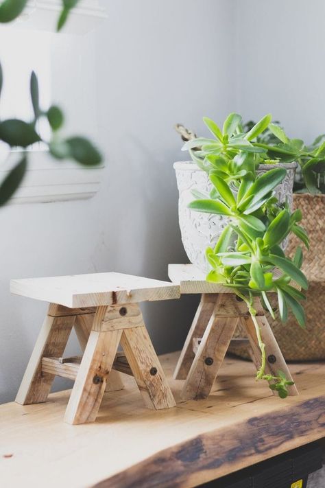 Small Wood Plant Stand, Woodworking Plant Stand, Waste Plywood Craft Ideas, Wooden Small Items, Plant Holder Diy, Plywood Diy, Small Plant Stand, Balcony Decor Ideas, Wooden Plant Stand