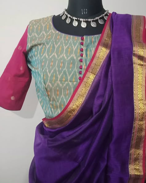 Ikkat Silk Blouse Designs, Ikkat Blouse Designs, Model Blouses, Draping Saree, Ikkat Blouse, Blouses Pattern, Saree Jacket, Pattern Blouses, Elegant Sarees