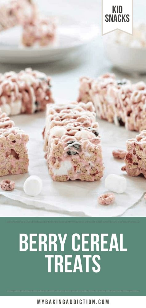 Berry Cereal Treats are everything you love about marshmallow cereal treats, but with a berry twist. They’re simple, delicious, and the perfect recipe to make with your little one. Best Marshmallow Recipe, Marshmallow Cereal Treats, Homemade Breakfast Recipes, Marshmallow Cereal, Berry Cereal, Fruit Bars, Easy Brunch Recipes, Special K, Marshmallow Treats