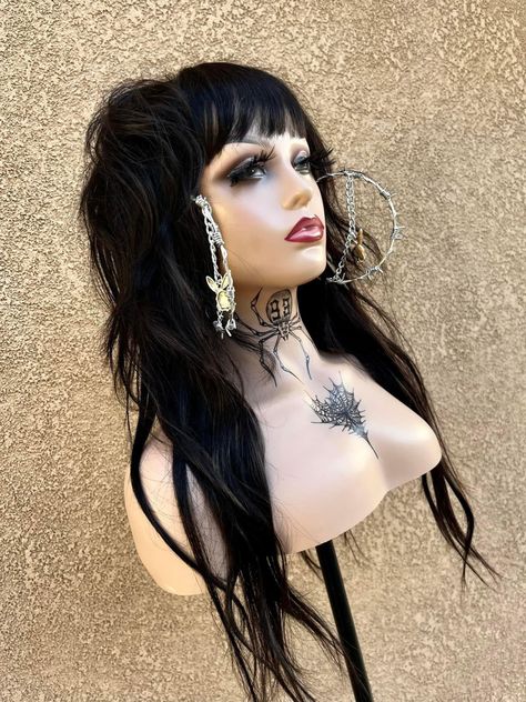 Insta @wigsbyprincesa #fashion #aesthetic #pink #hair #inked #latinas #piercings #selfie #highlight #punkrock #model #sexy #follow #share #makeup #tattooedgirls #legtattoo #girlswithlegtattoos #tattooinkmag #punk #punkrocklove #wigsofinstagram #behindthechair #pulpriot #wigs #shaggy #shaggyhair #shaggywig #mullet #mullethair #mulletwig #greenhair #purplehair #colorfulhair #coloredhair #humanhairwigs #humanhair #humanhairweaves #wiginstall #wiginstallation #wigsbuy #wigstyling #wigsforsale Long Female Mullet, Mullet Long Hair Women, Mullet Hair Color, Aesthetic Pink Hair, Shaggy Mullet, Mullet Hair, Mullet Wig, Hair Inspiration Long, Hair Color Black