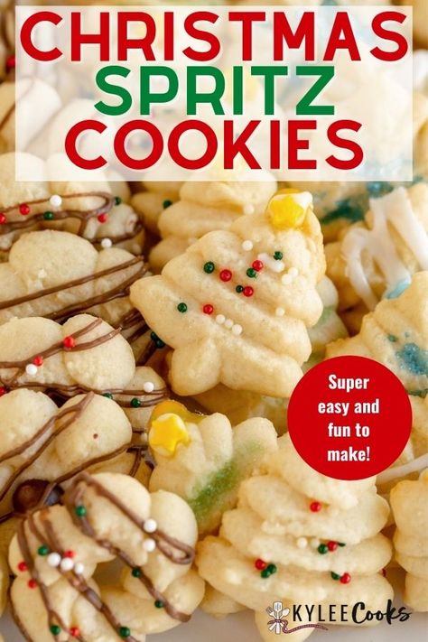 These easy Spritz cookies are a great way to spend some time in the kitchen baking with your kids this holiday season! Dreamy, sugary, vanilla-y smells wafting from the kitchen will bring them running in if they aren't there to help in the beginning! #spritz #cookies #christmas #baking #kidfriendly #kyleecooks Christmas Spritz, Christmas Spritz Cookies, Spritz Cookie, Cookies Best, Spritz Cookie Recipe, Diy Easy Recipes, Spritz Cookies, Cookies Christmas, Xmas Cookies