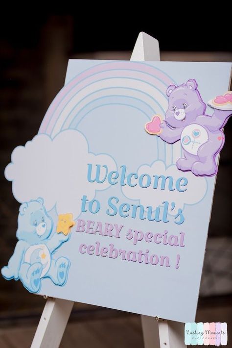 Pastel Care Bear Birthday Party Welcome Sign Care Bear Birthday Party, Bear Birthday Cake, Mommy Memes, Birthday Cake Cookies, Care Bears Birthday Party, Memes Facebook, Gender Reveal Baby Shower Themes, Care Bear Party, Care Bear Birthday