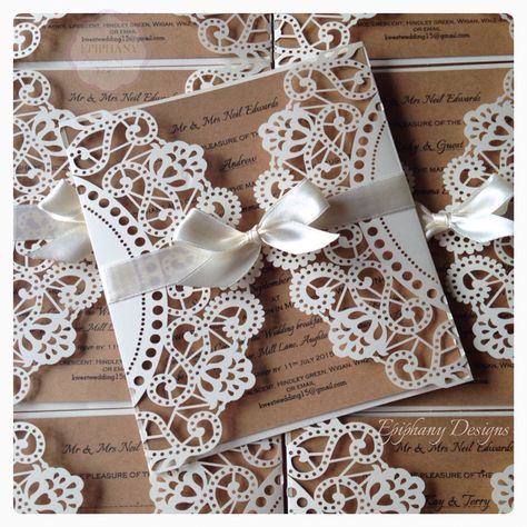 Invitation Card Design Handmade, Invitation Card Handmade, Lasercut Wedding Invitation, Doily Wedding Invitations, Doily Cards, Wedding Planning Checklist Timeline, Fancy Envelopes, Doily Wedding, Wedding Shower Cards