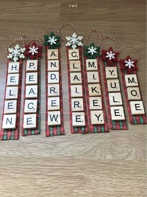 Scrabble Board Crafts, Scrabble Tile Ornaments Diy, Scrabble Christmas Decorations, Scrabble Tile Crafts Christmas Gifts, Scrabble Ornaments Diy, Scrabble Letter Ornaments, Scrabble Tile Ornaments, Scrabble Christmas Ornaments, Scrabble Letter Crafts