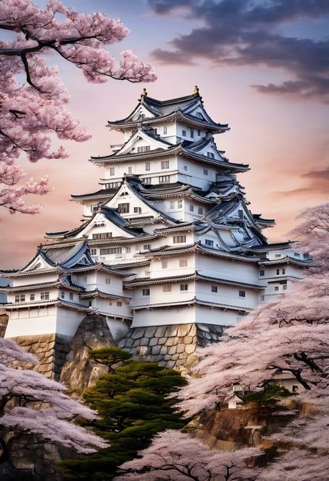 Japanese Castle Aesthetic, Himeji Castle Japan, Japanese Fantasy Castle, Himeji Castle Drawing, Japanese Castle Art, Japan Castle, Medieval Japanese, Japanese Castles, Japanese Background