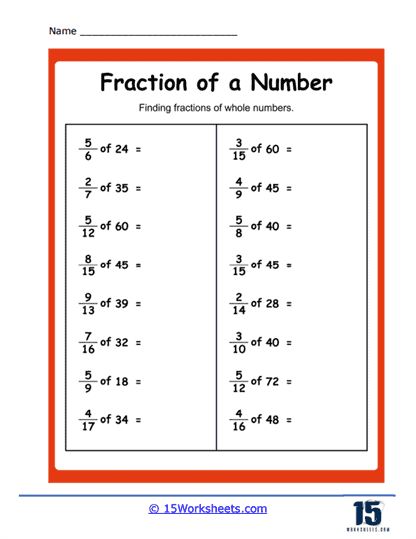 Fractions of Whole Numbers Worksheet - 15 Worksheets.com Fraction Of A Whole Number, Grade 3 Fractions Worksheets, Like Fractions Worksheet, Fraction Multiplication Worksheets, Fraction Worksheets 3rd Grade, Fractions 3rd Grade, Fraction Worksheet, Multiplication Questions, Math Fraction Activities