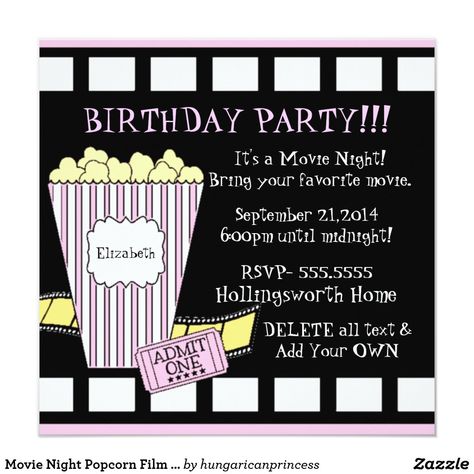 Movie Theatre Birthday Party, Movie Theater Party, Movie Party Invitations, Movie Theme Birthday Party, Movie Night Birthday, Movie Night Invitations, Night Birthday Party, Movie Night Popcorn, Movie Night Birthday Party